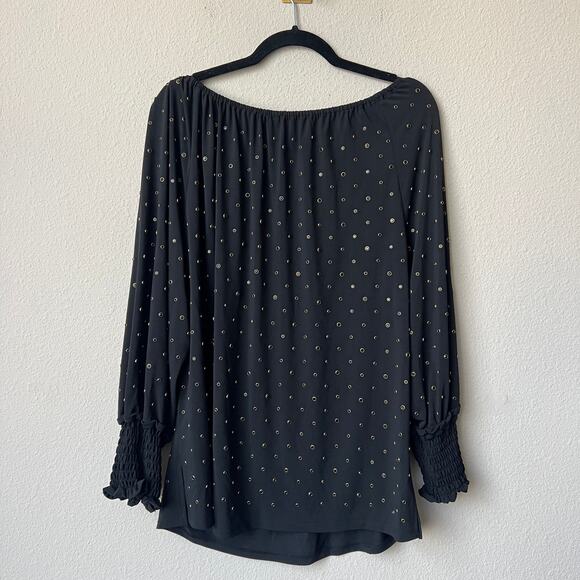 Kobi Halperin Black Studded Off Shoulder Tunic Blouse Size XL - Picture 3 of 5